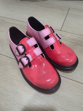 Dr. Martens Kids Pink Glitter Double Buckle Shoes 1